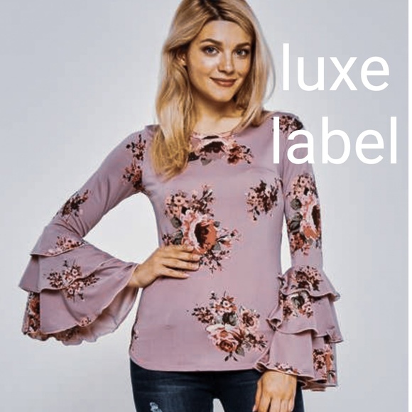 Ava Floral Ruffle Sleeve Top (Mauve Pink) - Picture 5 of 5